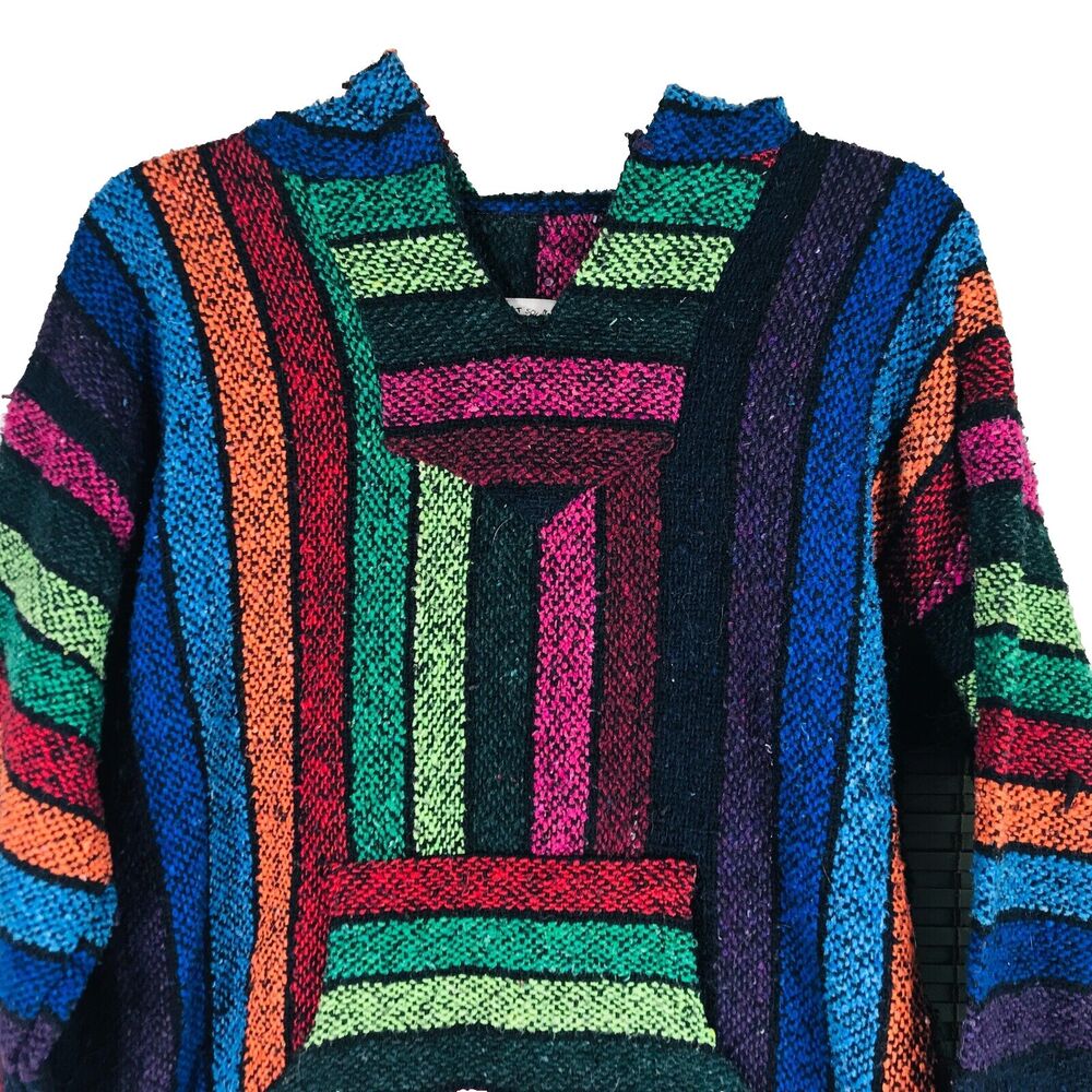 Earth Ragz Hoodie L Striped Rainbow Boho Beach Skate Board Men Women Colorful